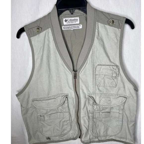 Vintage Columbia Sportswear Women Utility Vest Sage Green Cotton Cargo Pockets M - Picture 4 of 4